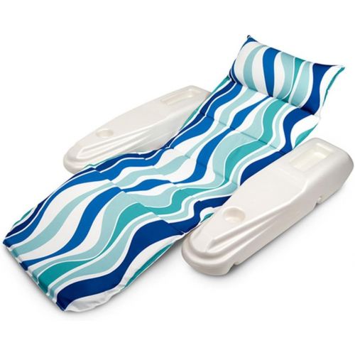  Swim Central White and Blue Adjustable Floating Pool Chaise Lounger, 62-Inch