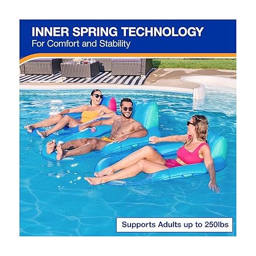 스윔웨이즈 SwimWays Spring Float Premium Recliner Pool Lounger for Swimming Pool, Inflatable Pool Floats Adult with Fast Inflation for Ages 15 & Up