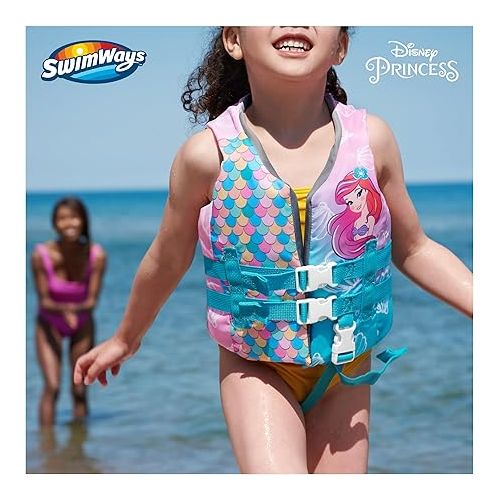 스윔웨이즈 SwimWays Disney Princess Swim Trainer Life Jacket, US Coast Guard Approved Life Vest Kids Swim Vest, Pool Floats & Life Jackets for Kids 33-55 lbs, Ariel