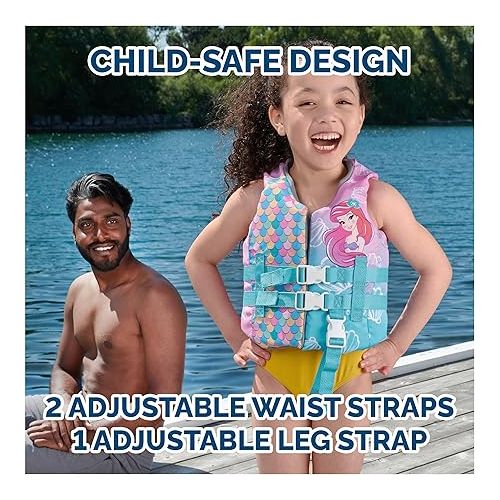 스윔웨이즈 SwimWays Disney Princess Swim Trainer Life Jacket, US Coast Guard Approved Life Vest Kids Swim Vest, Pool Floats & Life Jackets for Kids 33-55 lbs, Ariel