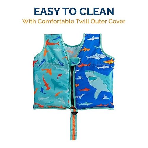 스윔웨이즈 SwimWays Swim Vest, Learn to Swim Personal Flotation Device for Swim Training, Pool Floats & Swimming Pool Accessories for Kids 2-4 Years, Shark