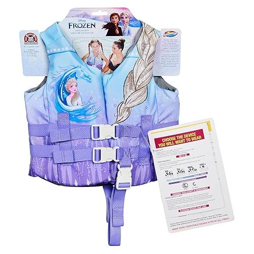 스윔웨이즈 SwimWays Disney Princess Swim Trainer Life Jacket, US Coast Guard Approved Life Vest Kids Swim Vest, Pool Floats & Life Jackets for Kids 33-55 lbs, Elsa