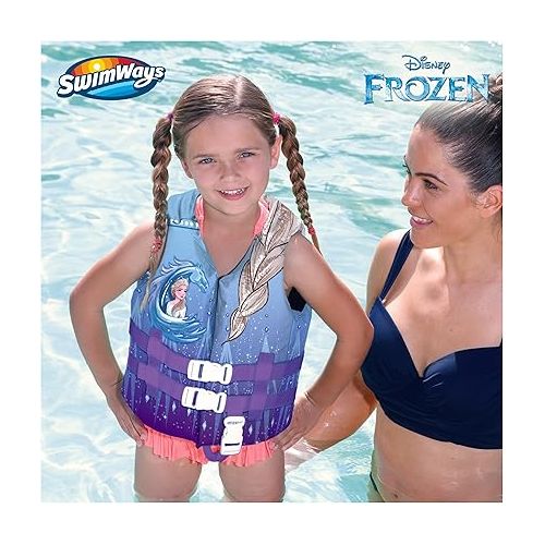 스윔웨이즈 SwimWays Disney Princess Swim Trainer Life Jacket, US Coast Guard Approved Life Vest Kids Swim Vest, Pool Floats & Life Jackets for Kids 33-55 lbs, Elsa