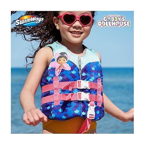 스윔웨이즈 SwimWays Gabby's Dollhouse Swim Trainer Life Jacket, US Coast Guard Approved Life Vest Kids Swim Vest, Pool Floats & Life Jackets for Kids 33-55 lbs, Gabby