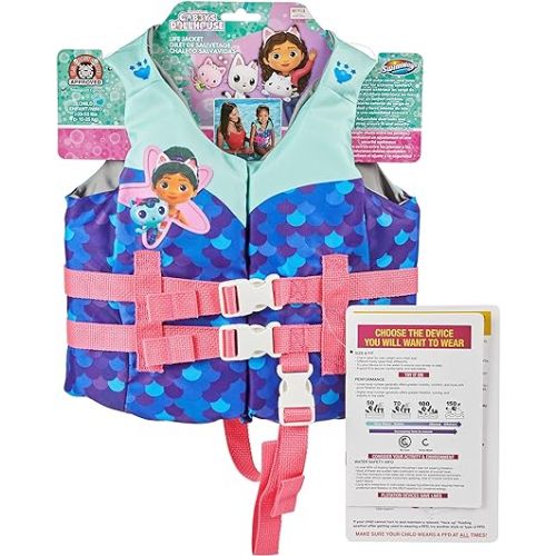 스윔웨이즈 SwimWays Gabby's Dollhouse Swim Trainer Life Jacket, US Coast Guard Approved Life Vest Kids Swim Vest, Pool Floats & Life Jackets for Kids 33-55 lbs, Gabby