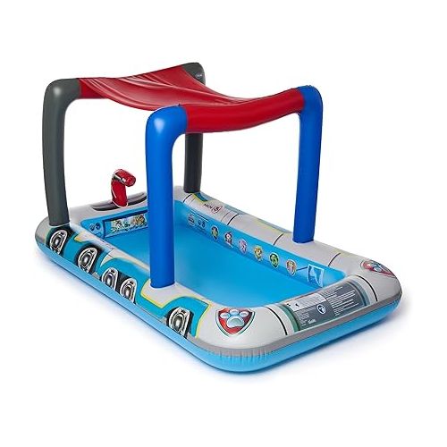 스윔웨이즈 SwimWays Paw Patrol Pool Patroller Deluxe Inflatable Pool, Above Ground Pool with Canopy and Fast Inflation for Kids Aged Aged 3 & Up