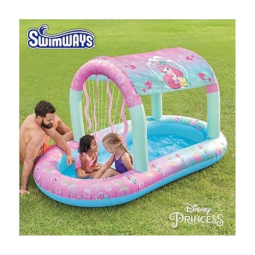 스윔웨이즈 SwimWays Disney Princess Ariel Water Castle Deluxe Inflatable Pool, Above Ground Pool with Canopy and Fast Inflation for Kids Aged Aged 3 & Up