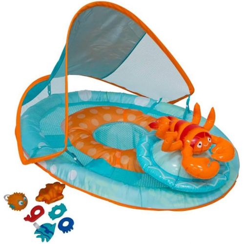 스윔웨이즈 SwimWays Baby Spring Float Activity Center with Canopy - Blue/Orange Lobster