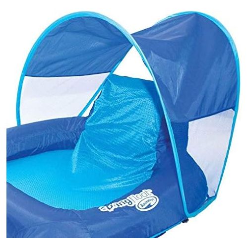 스윔웨이즈 SwimWays Spring Float Recliner Pool Lounge Chair w/Sun Canopy, Blue (3 Pack)