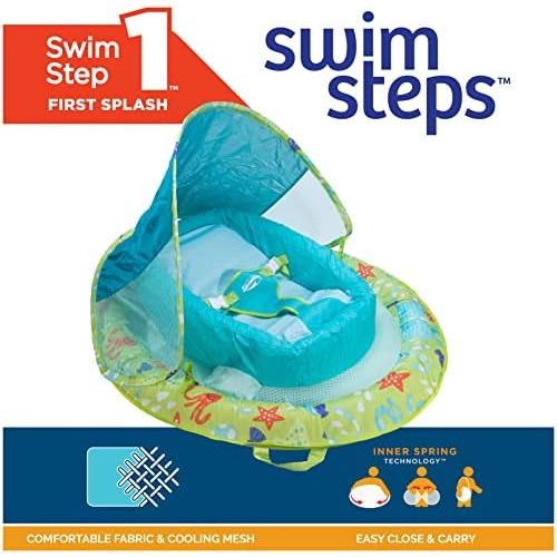 스윔웨이즈 SwimWays Infant Baby Spring Float with Adjustable Sun Canopy - Green