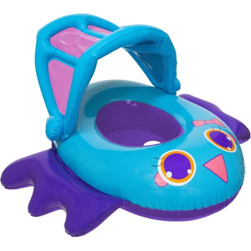 스윔웨이즈 Swim Central Inflatable Blue and Violet Bird Infant Pool Lounger with Sun Canopy, 34-Inch