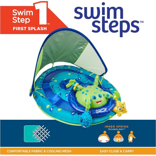 스윔웨이즈 SwimWays Baby Spring Float Activity Center with Canopy - Inflatable Float for Children with Interactive Toys and UPF Sun Protection - Blue/Green Octopus