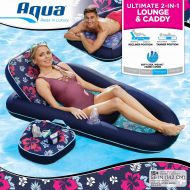 SwimWays Aqua Campania Ultimate 2 in 1 Recliner & Tanner Lounge with Adjustable Backrest and Caddy, Inflatable Pool Float, Navy