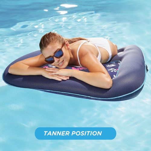 스윔웨이즈 SwimWays Aqua Campania Ultimate 2 in 1 Recliner & Tanner Lounge with Adjustable Backrest and Caddy, Inflatable Pool Float, Navy