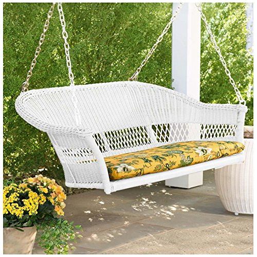  SwingMate Plow & Hearth 39003-BWH Easy Care Outdoor Resin Wicker Swing, Bright White