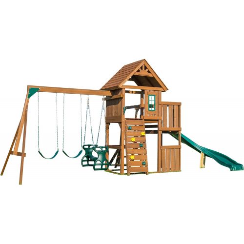  Swing-N-Slide PB 8272 Cedar Brook Play Set with Two Swings, Slide, Monkey Bars, Picnic Table and Glider, Green