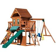 Swing-N-Slide Winchester Wood Complete Play Set with Two Swings, Slide, Rock Wall, Picnic Table and Glider