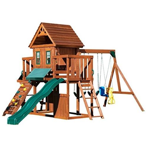  Swing-N-Slide Winchester Wood Complete Play Set with Two Swings, Slide, Rock Wall, Picnic Table and Glider