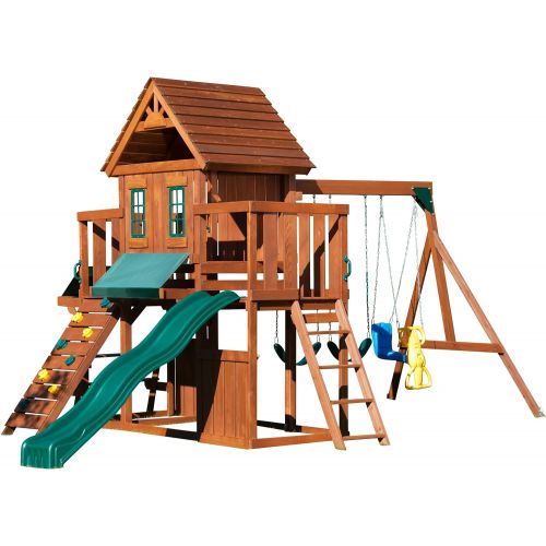  Swing-N-Slide Winchester Wood Complete Play Set with Two Swings, Slide, Rock Wall, Picnic Table and Glider