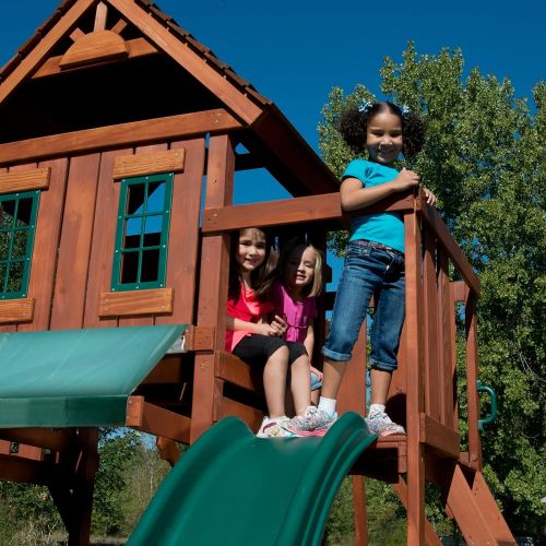  Swing-N-Slide Winchester Wood Complete Play Set with Two Swings, Slide, Rock Wall, Picnic Table and Glider