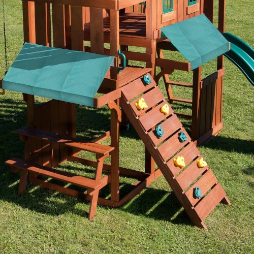  Swing-N-Slide Winchester Wood Complete Play Set with Two Swings, Slide, Rock Wall, Picnic Table and Glider