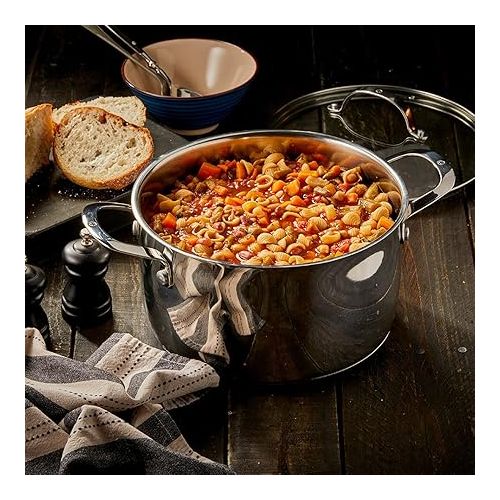  Swiss Diamond Stainless Steel 5.3 Quart Dutch Oven with Lid - Professional Cooking, Soup, & Stock Pot Evenly Distributes Heat - Oven- & Dishwasher-Safe, Mirror Finish