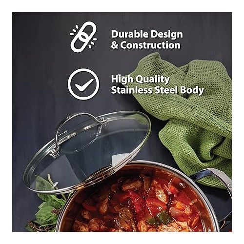  Swiss Diamond Stainless Steel 5.3 Quart Dutch Oven with Lid - Professional Cooking, Soup, & Stock Pot Evenly Distributes Heat - Oven- & Dishwasher-Safe, Mirror Finish