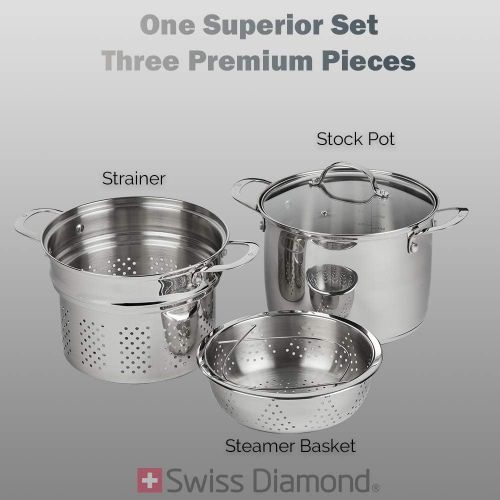  Swiss Diamond Stainless Steel 7 Piece Set by Swiss Diamond ? Oven- & Dishwasher-Safe Skillet, Saucepan and Pasta Pot for Induction, Gas, Electric