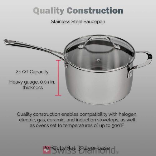  Swiss Diamond Stainless Steel 7 Piece Set by Swiss Diamond ? Oven- & Dishwasher-Safe Skillet, Saucepan and Pasta Pot for Induction, Gas, Electric