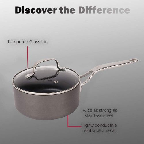  Swiss Diamond Hard Anodized Induction Compatible 1.5 Quart Saucepan with Lid - Oven and Dishwasher Safe Nonstick Cooking Pot - 6.3 Inches