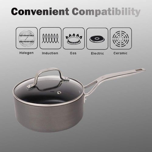  Swiss Diamond Hard Anodized Induction Compatible 1.5 Quart Saucepan with Lid - Oven and Dishwasher Safe Nonstick Cooking Pot - 6.3 Inches