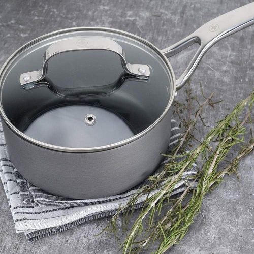  Swiss Diamond Hard Anodized Induction Compatible 1.5 Quart Saucepan with Lid - Oven and Dishwasher Safe Nonstick Cooking Pot - 6.3 Inches