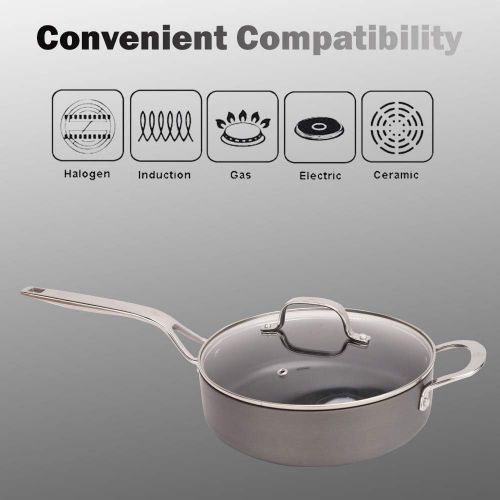  Swiss Diamond Hard Anodized Large Induction Compatible 3 Quart Nonstick Saute Pan with Cover - Oven and Dishwasher Safe, 9.5 Inch (24 cm)