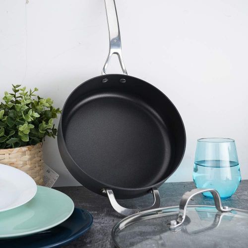  Swiss Diamond Hard Anodized Large Induction Compatible 3 Quart Nonstick Saute Pan with Cover - Oven and Dishwasher Safe, 9.5 Inch (24 cm)