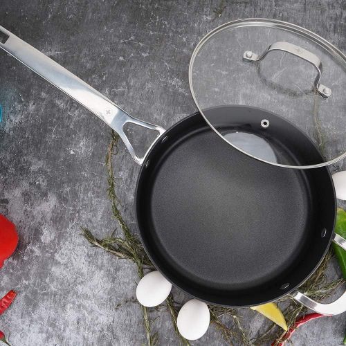  Swiss Diamond Hard Anodized Large Induction Compatible 3 Quart Nonstick Saute Pan with Cover - Oven and Dishwasher Safe, 9.5 Inch (24 cm)