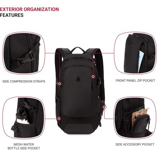  SwissGear Small/Compact Organizer Backpack - Narrow Profile Daypack (Black)