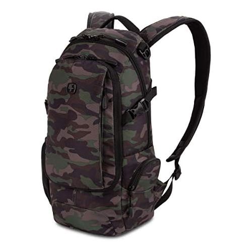  SwissGear Small/Compact Organizer Backpack - Narrow Profile Daypack (Camo/Green)