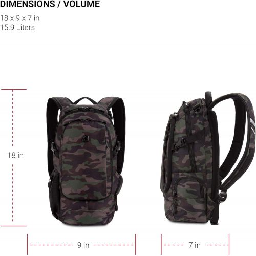  SwissGear Small/Compact Organizer Backpack - Narrow Profile Daypack (Camo/Green)