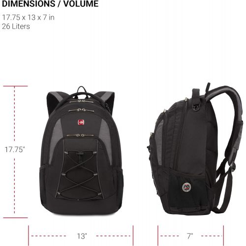  Swiss Gear SwissGear Travel Gear Bungee Backpack (BlackGrey) - Dimensions 17.5 x 11.5 x 7.5 inches