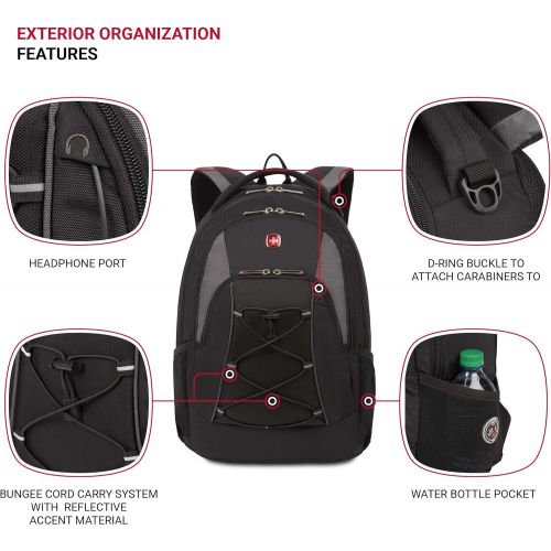  Swiss Gear SwissGear Travel Gear Bungee Backpack (BlackGrey) - Dimensions 17.5 x 11.5 x 7.5 inches