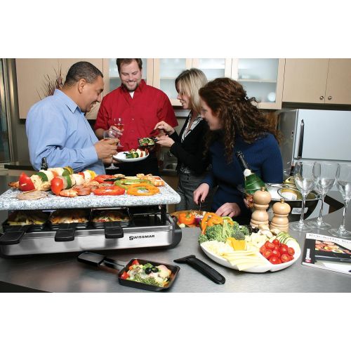  Swissmar KF-77081 Stelvio 8-Person Raclette with Granite Stone Grill Top, Brushed Stainless Steel