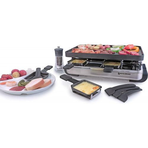  [아마존베스트]Swissmar KF-77080 Stelvio 8-Person Raclette with Reversible Cast Aluminum Non-Stick Grill Plate/ Crepe Top, Brushed Stainless Steel