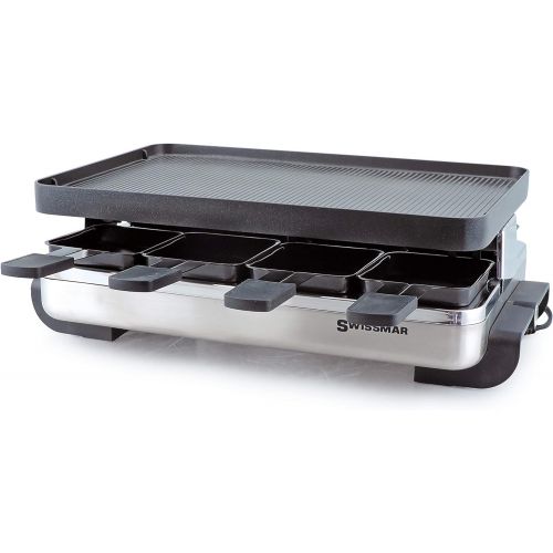  [아마존베스트]Swissmar KF-77080 Stelvio 8-Person Raclette with Reversible Cast Aluminum Non-Stick Grill Plate/ Crepe Top, Brushed Stainless Steel