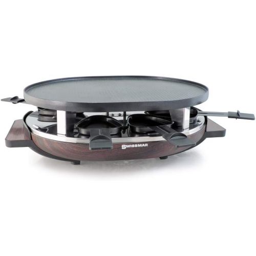  SwissMar KF-77068 8-Person Matterhorn Oval Raclette w/ Wood base, reversible cast aluminum Non-Stick grill plate