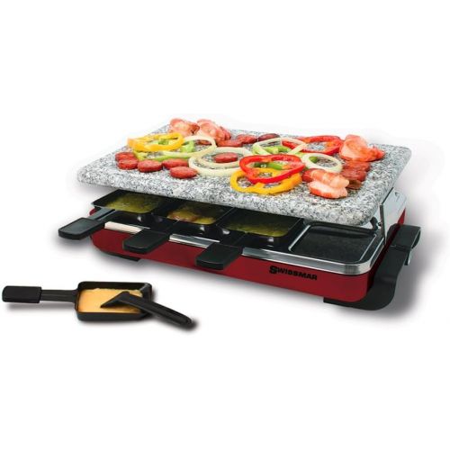  Swissmar KF-77041 Classic 8-Person Raclette with Reversible Cast Aluminum Non-Stick Grill PlateCrepe Top, Black