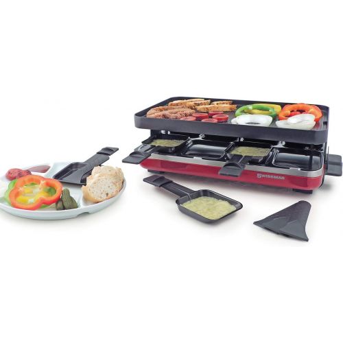  Swissmar KF-77041 Classic 8-Person Raclette with Reversible Cast Aluminum Non-Stick Grill PlateCrepe Top, Black