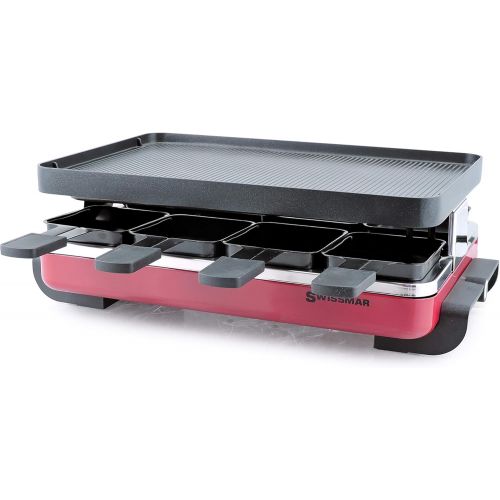  Swissmar KF-77041 Classic 8-Person Raclette with Reversible Cast Aluminum Non-Stick Grill PlateCrepe Top, Black