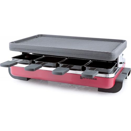  Swissmar KF-77041 Classic 8-Person Raclette with Reversible Cast Aluminum Non-Stick Grill PlateCrepe Top, Black