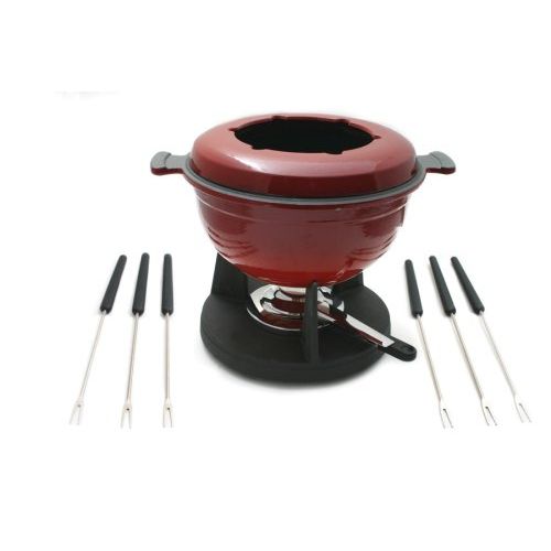  Swissmar Lucerne 10-Piece Meat Fondue Set, Red Enameled Pot