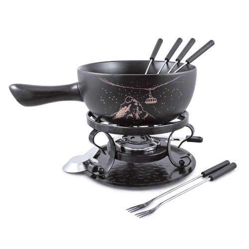  Swissmar Gruyere 9 Piece Ceramic Fondue Set, Black